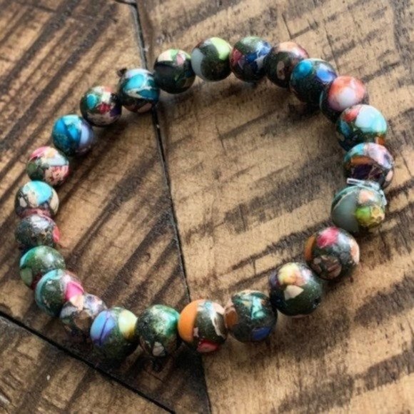 8mm Jasper Chakra Stretch Bead Bracelet - Picture 2 of 5